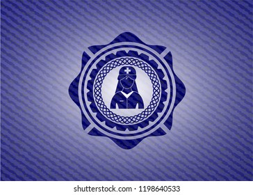 nurse icon inside emblem with denim texture