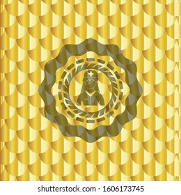 nurse icon inside gold shiny emblem. Scales pattern. Vector Illustration. Detailed.
