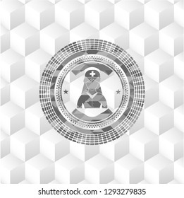 nurse icon inside grey emblem. Retro with geometric cube white background