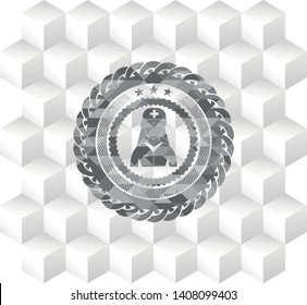 nurse icon inside grey emblem with cube white background