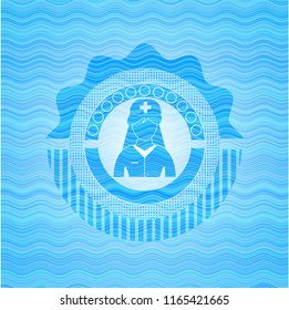 nurse icon inside light blue water emblem background.