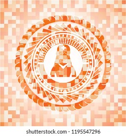 nurse icon inside orange mosaic emblem with background