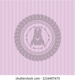 nurse icon inside pink emblem. Retro
