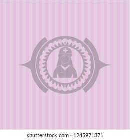 nurse icon inside pink emblem. Retro