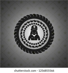 nurse icon inside realistic dark emblem