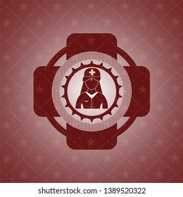 nurse icon inside realistic red emblem