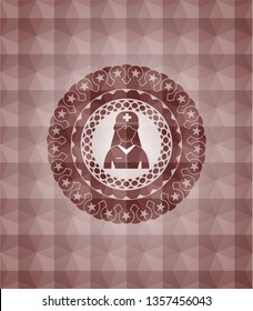 nurse icon inside red badge with geometric pattern. Seamless.