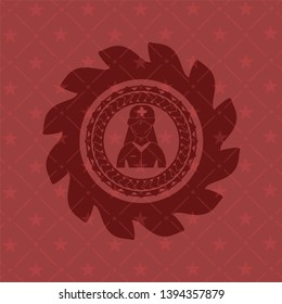 nurse icon inside red emblem. Vintage.