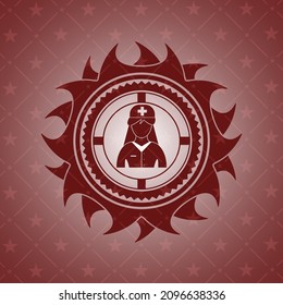 nurse icon inside red emblem. Retro. 