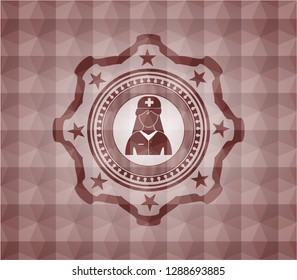 nurse icon inside red geometric emblem. Seamless.