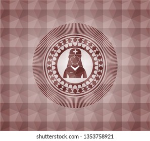 nurse icon inside red geometric emblem. Seamless.