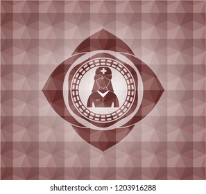 nurse icon inside red seamless badge with geometric pattern background.