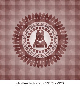 nurse icon inside red seamless geometric badge.