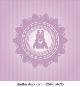 nurse icon inside retro pink emblem