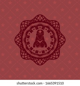 icono de enfermería dentro del emblema rojo retro