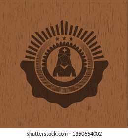 nurse icon inside retro style wood emblem