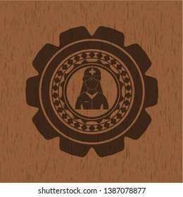 nurse icon inside retro style wood emblem