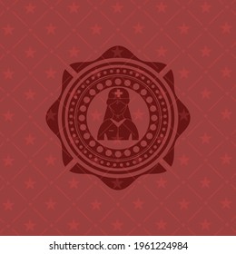 nurse icon inside retro style red emblem. 