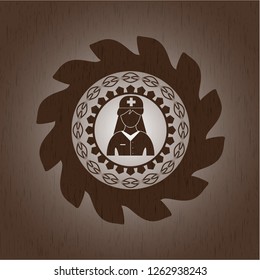 nurse icon inside retro wood emblem