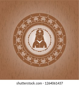 nurse icon inside retro wood emblem