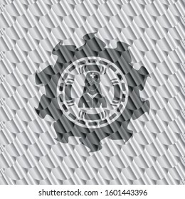 nurse icon inside shiny silver badge. Scales pattern. Vector Illustration. Detailed.