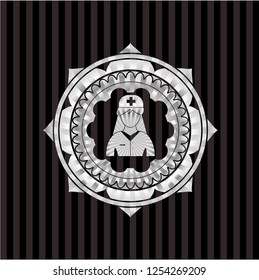 nurse icon inside silver badge or emblem