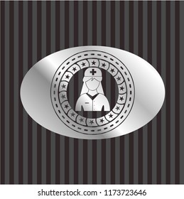 nurse icon inside silver shiny emblem