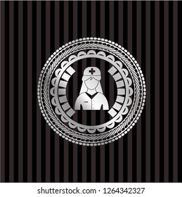 nurse icon inside silver shiny badge