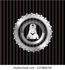 nurse icon inside silver shiny badge