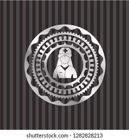 nurse icon inside silvery emblem