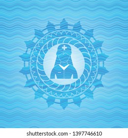 nurse icon inside sky blue water badge.