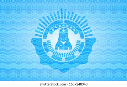 nurse icon inside sky blue water wave style badge.