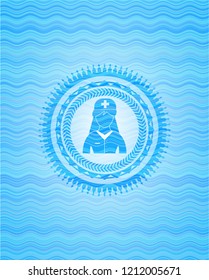 nurse icon inside water wave representation style badge.