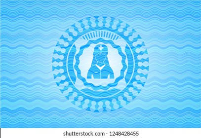 nurse icon inside water wave representation badge background.