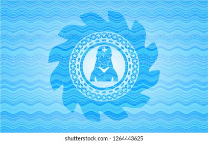 nurse icon inside water wave representation style badge.