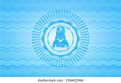 nurse icon inside water wave concept style emblem.