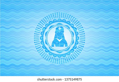 nurse icon inside water wave representation emblem.