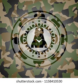 nurse icon on camouflage texture