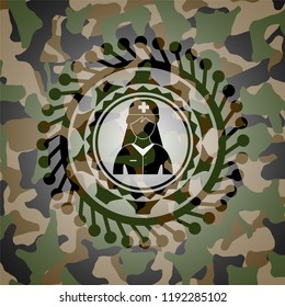 nurse icon on camouflage texture