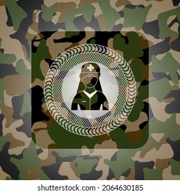 nurse icon on camouflaged pattern. 