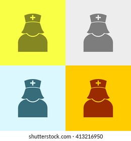 Nurse Icon on Four Different Backgrounds. Eps-10.