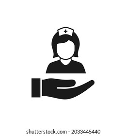 Nurse icon on hand flat style isolated on white background. Vector illustration