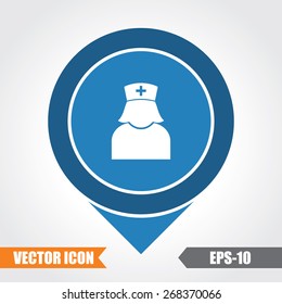  Nurse Icon On Map Pointer. Eps.-10.