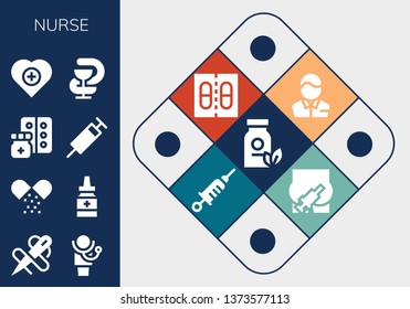 nurse icon set. 13 filled nurse icons.  Simple modern icons about  - Medicine, Needle, Doctor, Syringe, Health, Pharmacy, Pharmacist, Vaccine, Injection