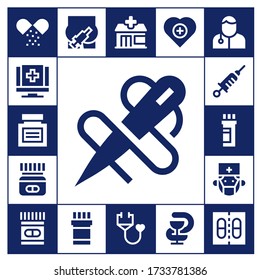 conjunto de iconos de enfermería. 17 iconos de enfermeras rellenas.  Iconos modernos sencillos como: Medicina, Medicina, Aguja, Vacuna, Cirujano, Inyección, Farmacia, Estetoscopio, Salud, Veterinaria