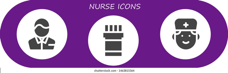 nurse icon set. 3 filled nurse icons.  Collection Of - Pharmacist, Medicine, Doctor