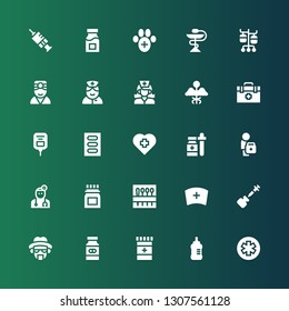 nurse icon set. Collection of 25 filled nurse icons included Pharmacy, Baby bottle, Medicine, Heisenberg, Vaccine, Nurse, Needle, Doctor, Veterinary, Saline, Veterinarian, Iv pole