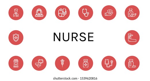 nurse icon set. Collection of Nurse, Nun, Stethoscope, Medicine, Vaccine, Medical, Bandage icons