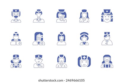 Nurse icon set. Duotone style line stroke and bold. Vector illustration. Containing nurse, woman.