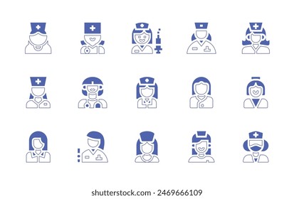 Nurse icon set. Duotone style line stroke and bold. Vector illustration. Containing nurse, doctor, woman.